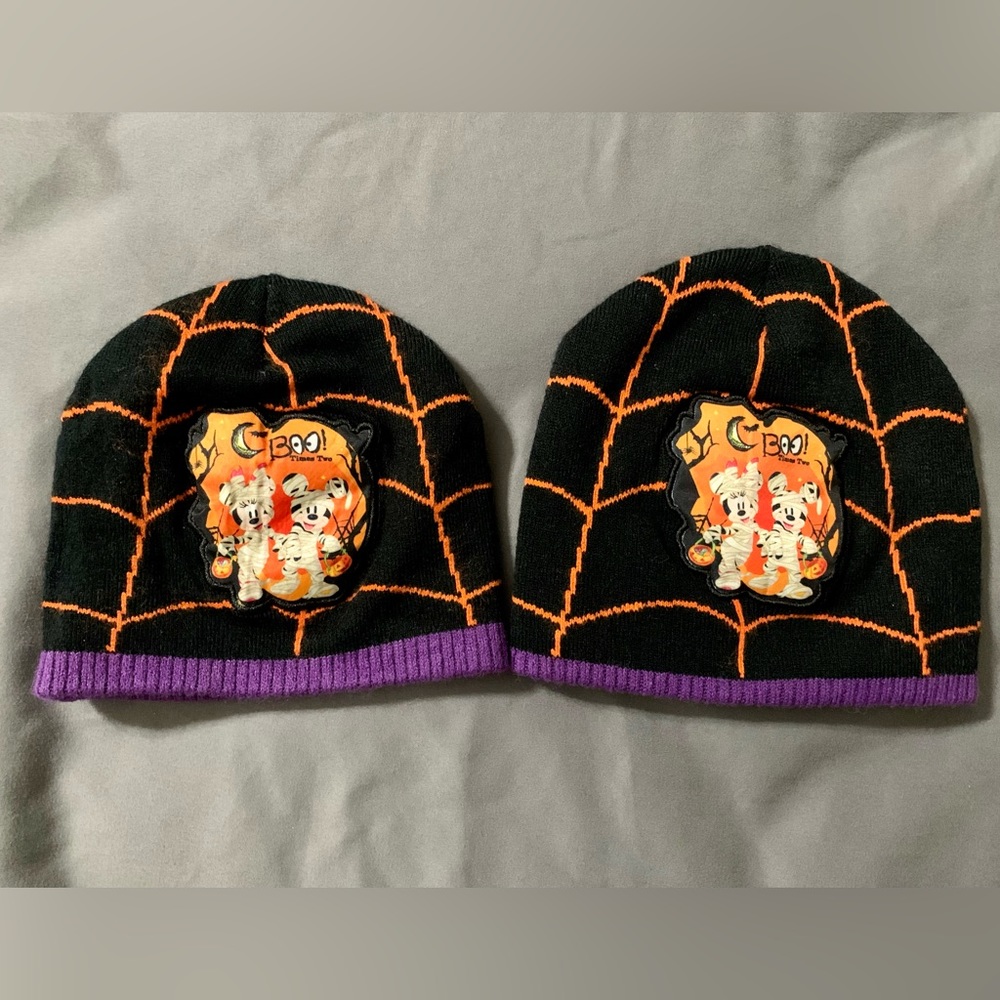 2 Halloween Mickey and Minnie beanie hats
